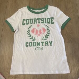 Women Size Small Courtside Country Club PicklebBall T-Shirt With Green Trim